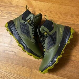 adidas Olive Green and Black Trail Mid Boots with Lime Outsole